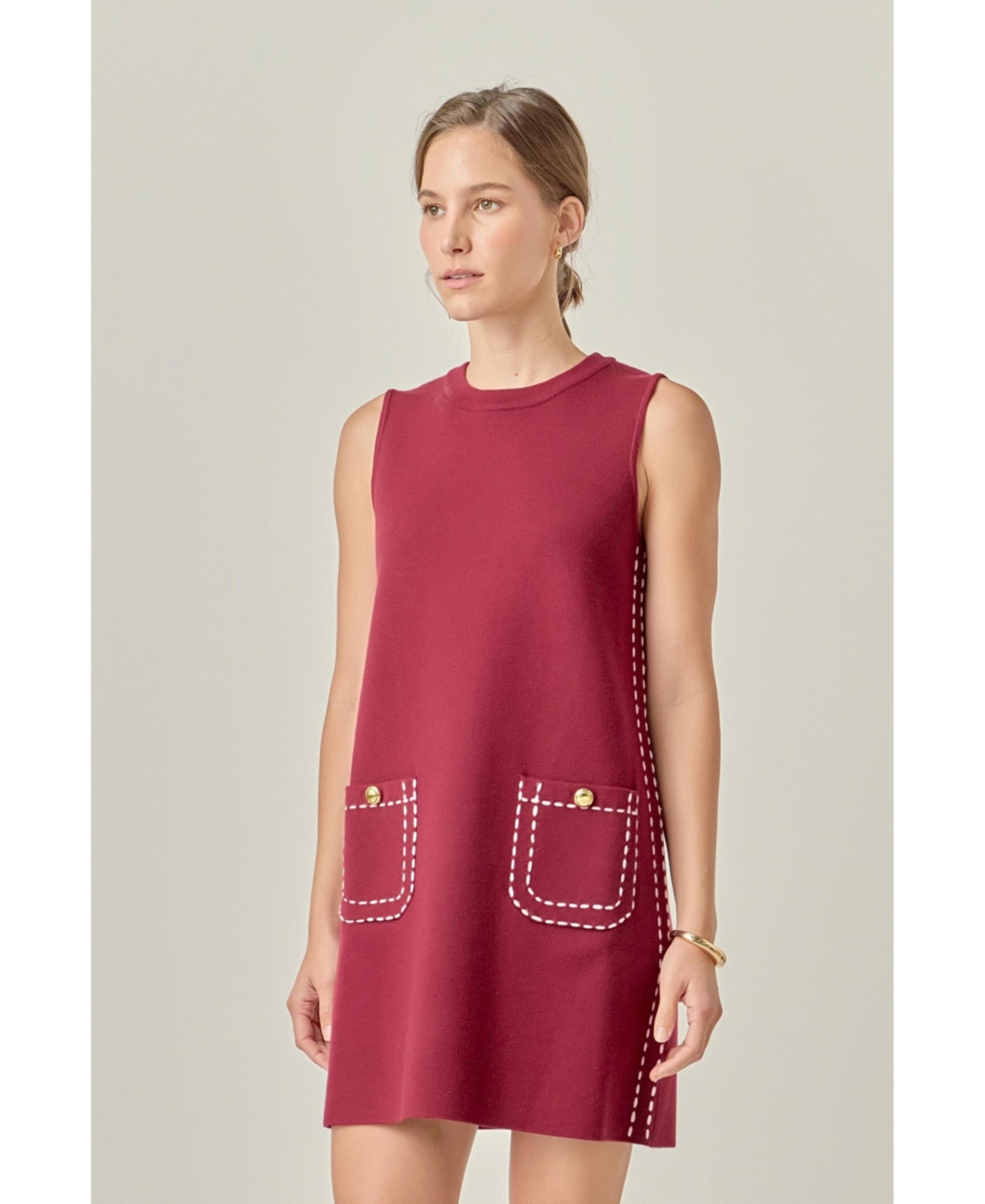 English Factory Women's Stitch Detail Knit Mini Dress Soft Stretch Fit