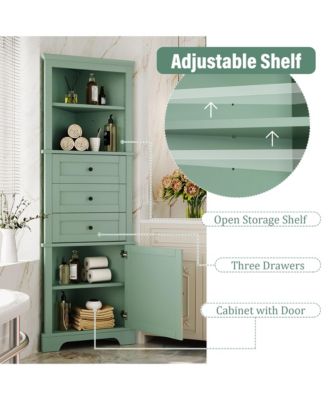 68.9"H Triangle Tall Cabinet with 3 Drawers and Adjustable Shelves for Bathroom/Living Room