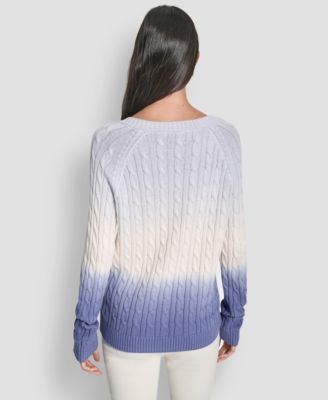Women's Deep Dye V-Neck Cable Sweater