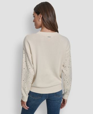 Women's Rhinestone Embellished Crewneck Sweater