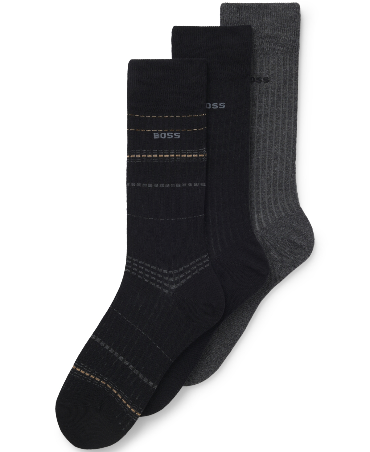 Hugo Boss Men's Ribbed Stripe Socks, 3-Pack