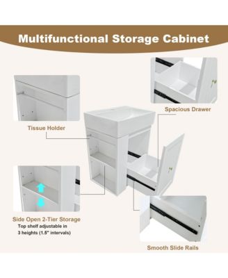 Bathroom Vanity with Ceramic Sink Storage Cabinet Drawer and Golden Handle