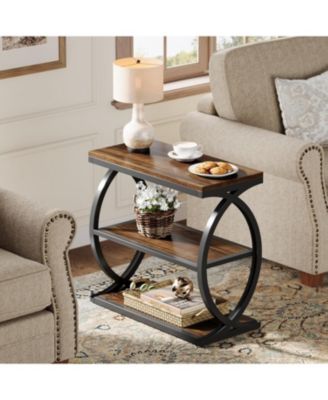 End Table Set of 2, Narrow 3-Tier End Table for Living Room, Industrial Wooden Side Table