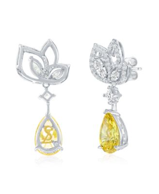 Suzy Levian Gala Collection Sterling Silver Pear Shape Cubic Zirconia Drop Floral Earrings