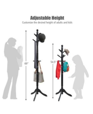 Entryway Height Adjustable Coat Stand with 9 Hooks
