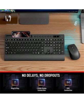 Wireless Keyboard and Mouse Combo - Full-Size Quiet Keyboard with Rest, Multimedia Keys, Power Switch, Compatible with OS, PC, Laptop - Black