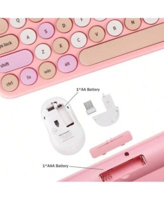 Wireless Keyboard and Mouse Combo, Typewriter Keyboard with Round Keycaps, 2.4GHz Wireless Keyboard Mouse