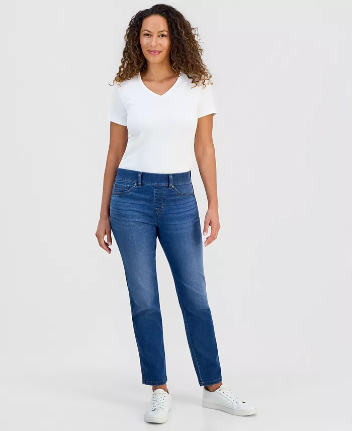 Petite High-Rise Pull-On Straight-Leg Jeans - thumbnail 5