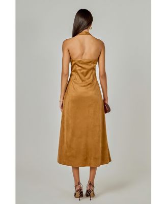 Women's Suede Fitted Midi Dress