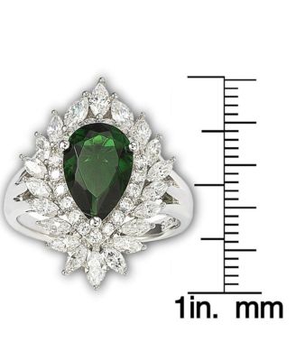 Sterling Silver Pear Cut Cubic Zirconia Double Halo Marquise Accent Ring