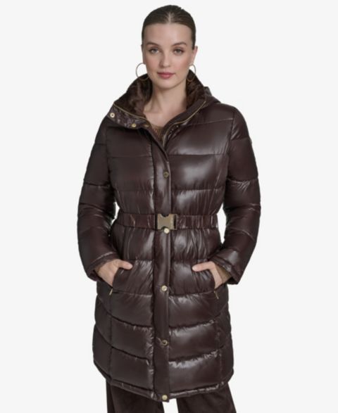 Женские куртки Halston Women's Stand Collar Belted Puffer Coat