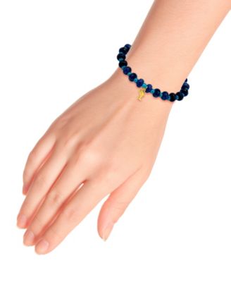 Sodalite Rondelle Beads and Dolphin Drop Beaded Gold Plated Stretch Bracelet