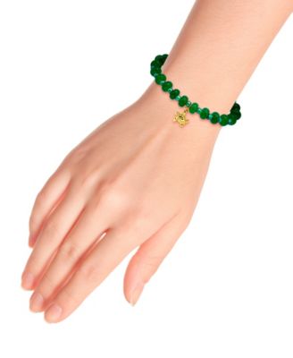 Blue Imperial Jasper Rondelle Beads and Turtle Drop Gold Plated Stretch Bracelet