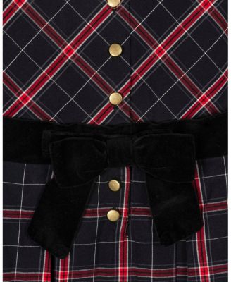 Little and Big Girls' Organic Stretch Poplin Peter Pan Collar Dress with Velveteen