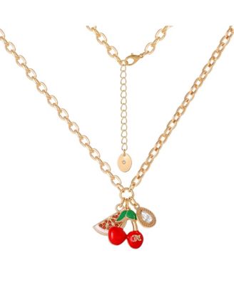 Cherry & Watermelon Charm Necklace - 18 + 2'' Chain