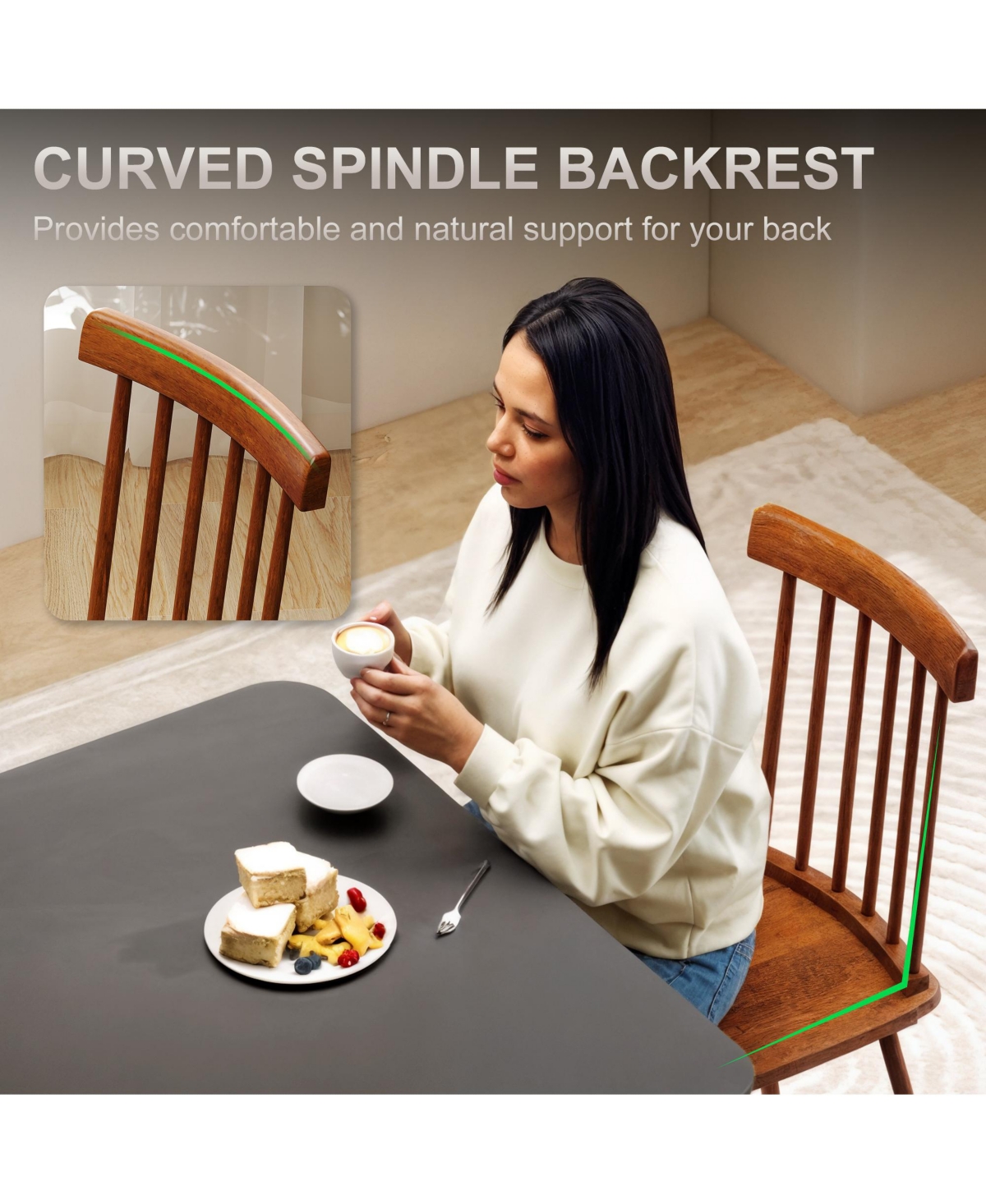 Homcom Dining Chairs Set of 4, Farmhouse Rubber Wood Kitchen Chairs