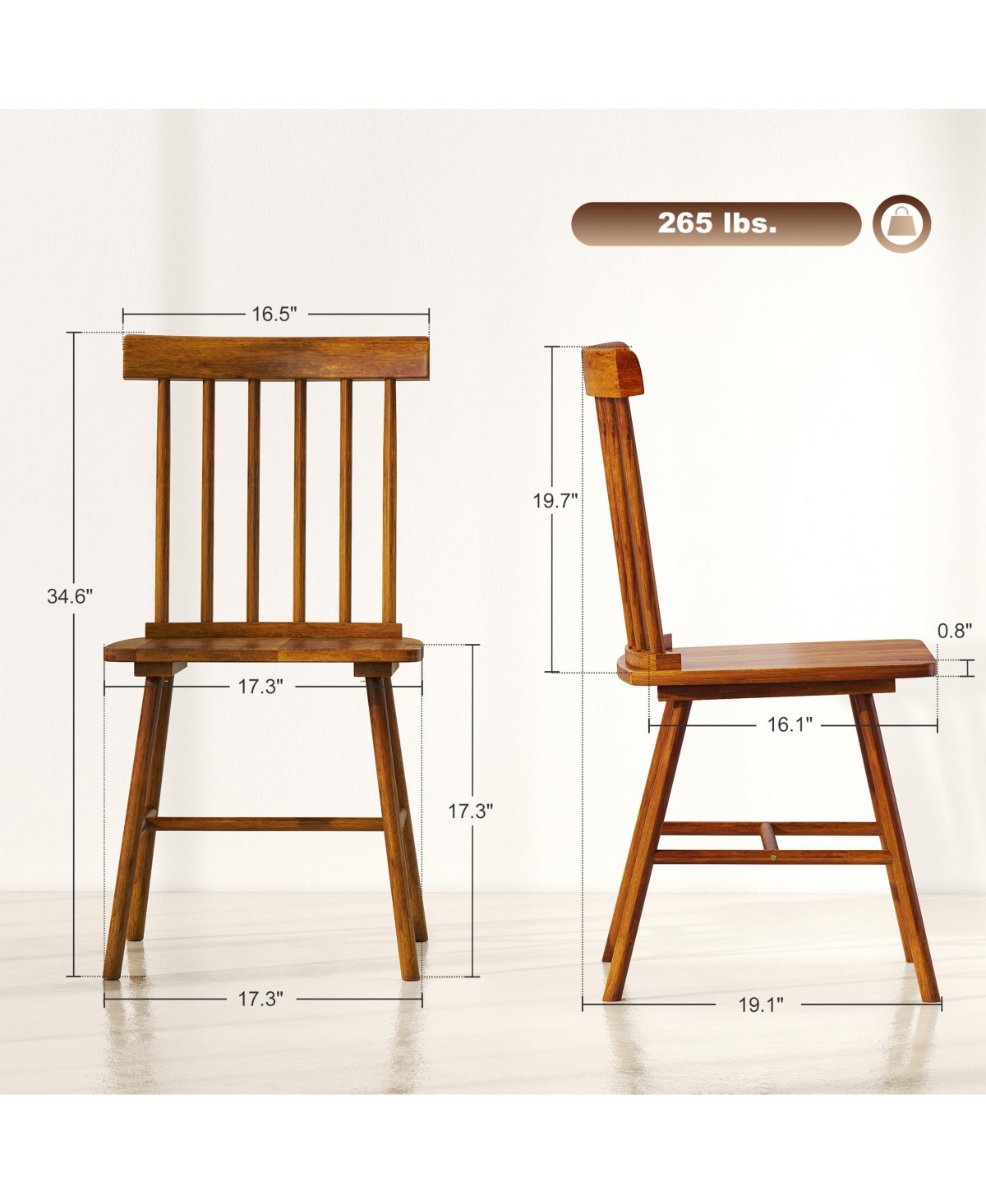 Homcom Dining Chairs Set of 2, Farmhouse Rubber Wood Kitchen Chairs