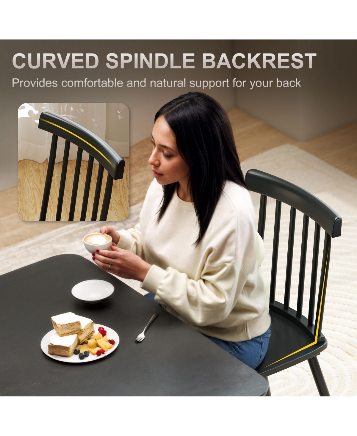 Homcom Dining Chairs Set of 4, Farmhouse Rubber Wood Kitchen Chairs