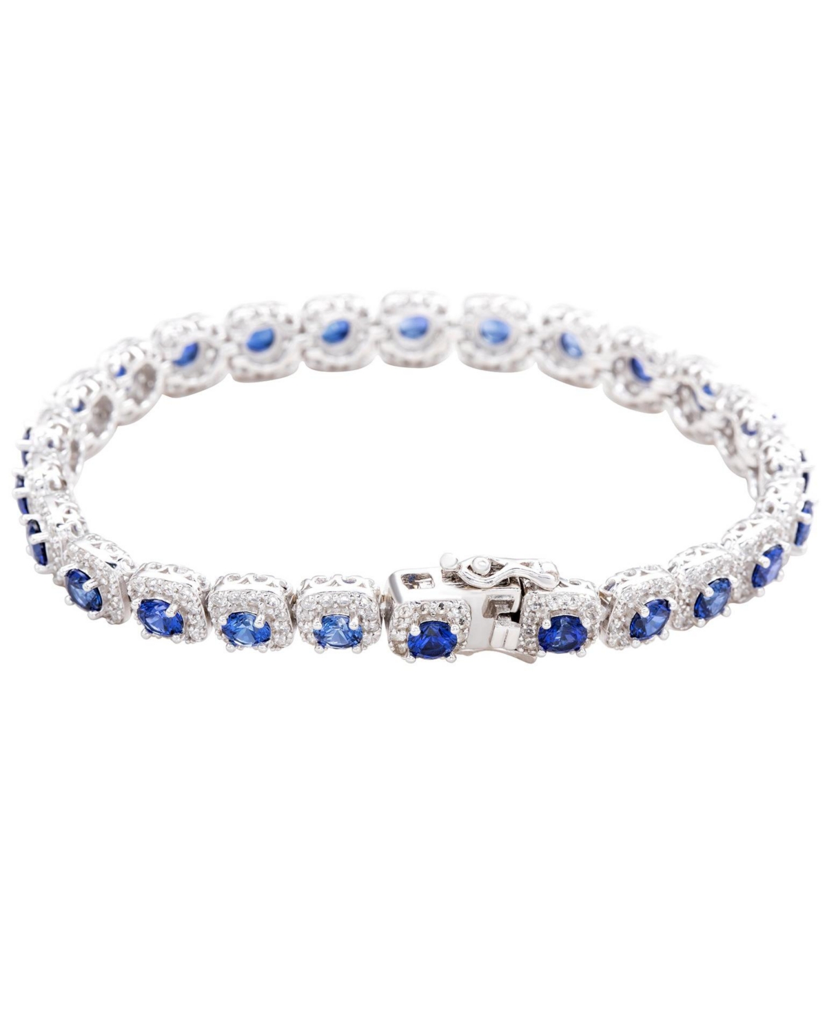 Suzy Levian Sterling Sapphire Halo Tennis Bracelet