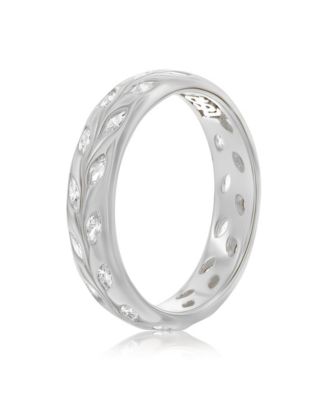 Suzy Levian Sterling Silver Marquise Cubic Zirconia Botanical Leaf Eternity Band Ring