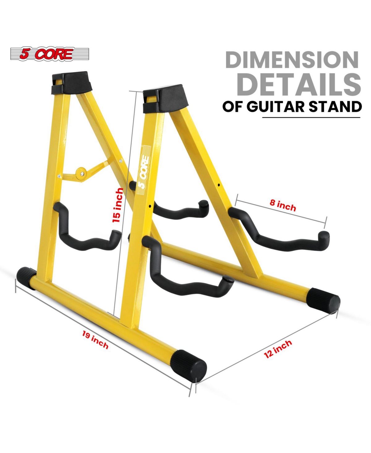 5 Core Double Guitar Stand Floor Adjustable A Frame Folding Acoustic Electric Guitars Holder Stands Gss 2N1 Ylw