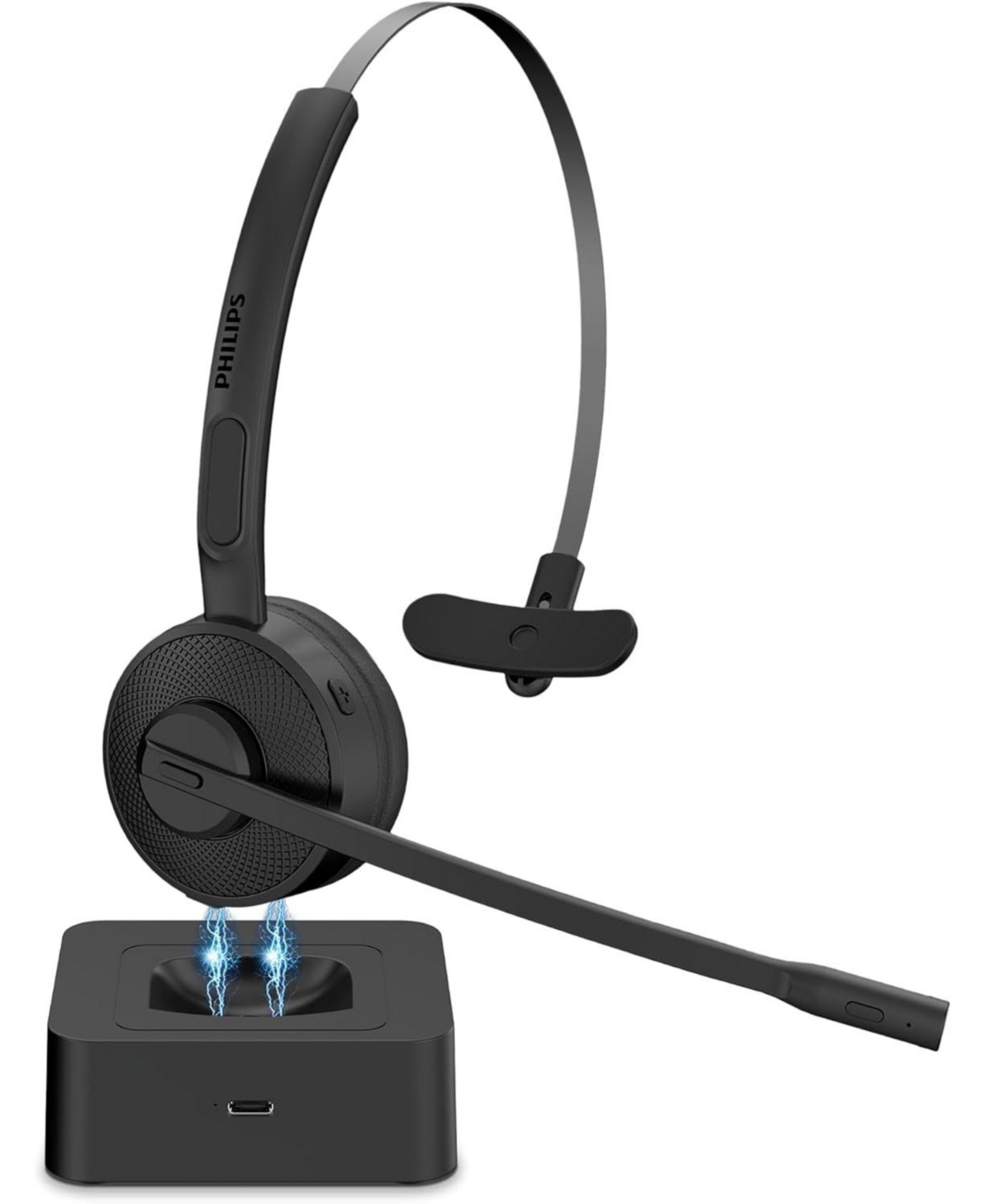 Philips Bluetooth Headset with Noise-Canceling Mic, Mute Button, Long Battery Life, Dual Charging for Office, Home, Car