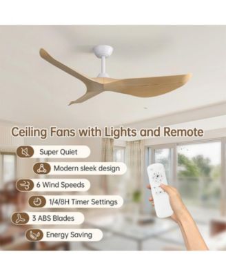 52-Inch Modern Lightweight White Ceiling Fan with Remote Control and 3 Blades