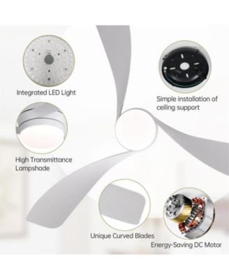 52-inch Modern White 3-Blade Flush Mount Ceiling Fan with Led Light and Remote Control