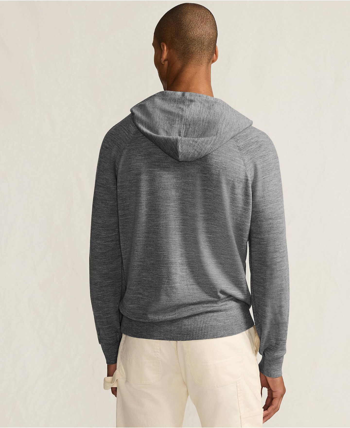 Мужское худи Lands' End Long Sleeve Washable Merino Pullover, цвет: Оловянный меланжевый — фото 2