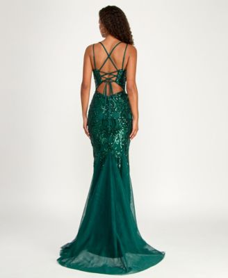 Juniors' Sequin-Pattern Floor-Sweeping Gown