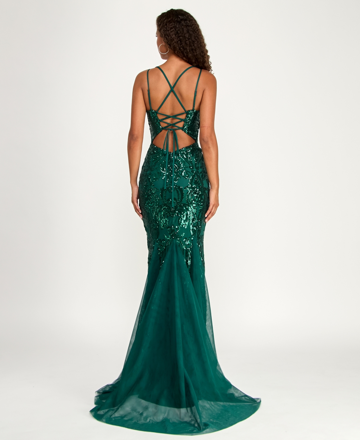 B Darlin Juniors' Sequin-Pattern Floor-Sweeping Gown