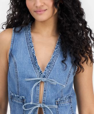 Women's Ruffled Tie-Front Denim Vest
