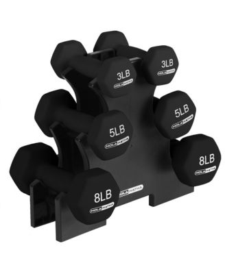 3, 5 & 8 Pound Hex Dumbbell Hand Weight Set with Storage Rack, Black