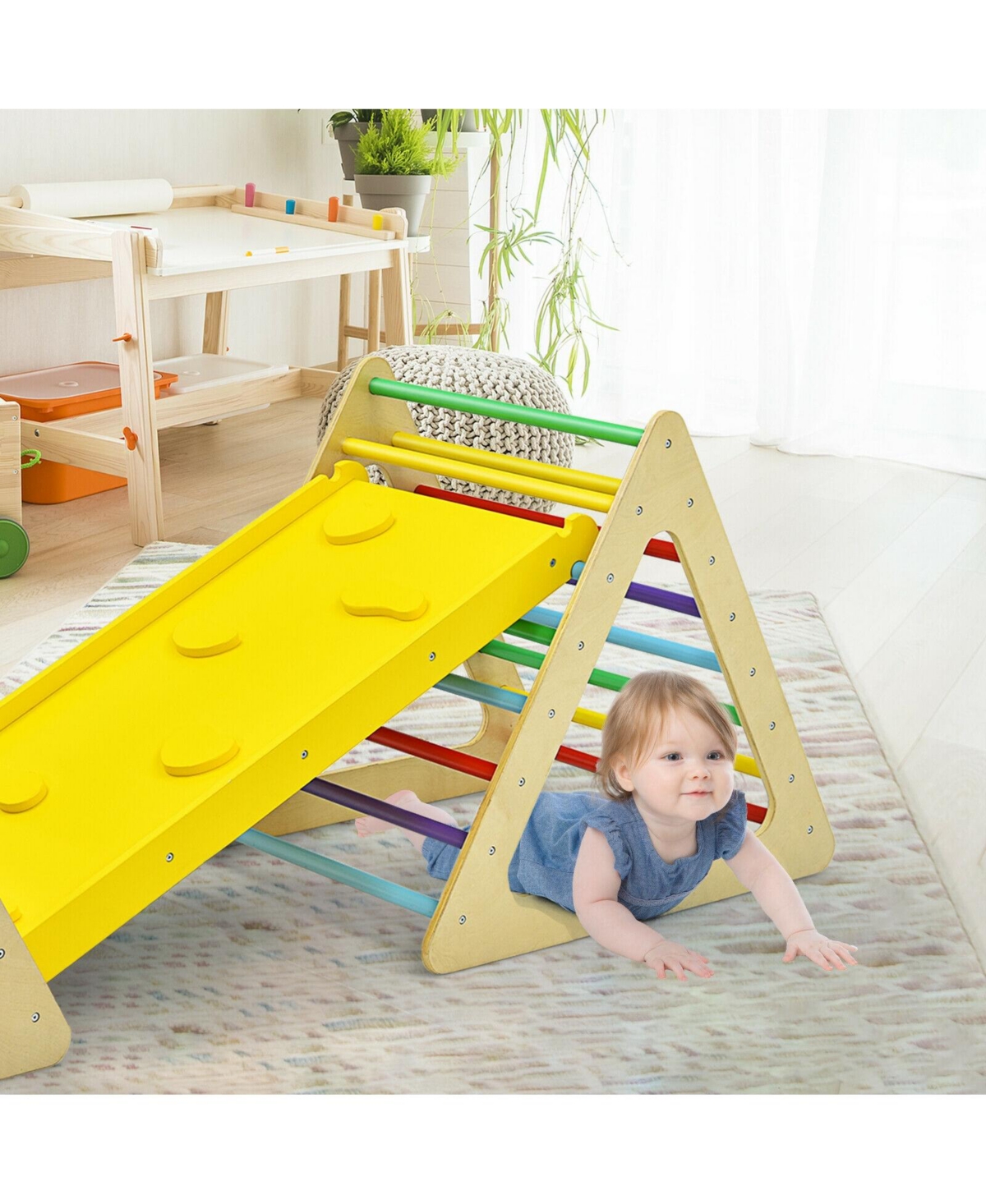 Skonyon 3 in 1 Wooden Set of 2 Triangle Climber with Ramp for Slid