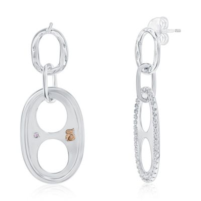 Sterling Silver Cubic Zirconia Oval Double-Circle Drop Earrings
