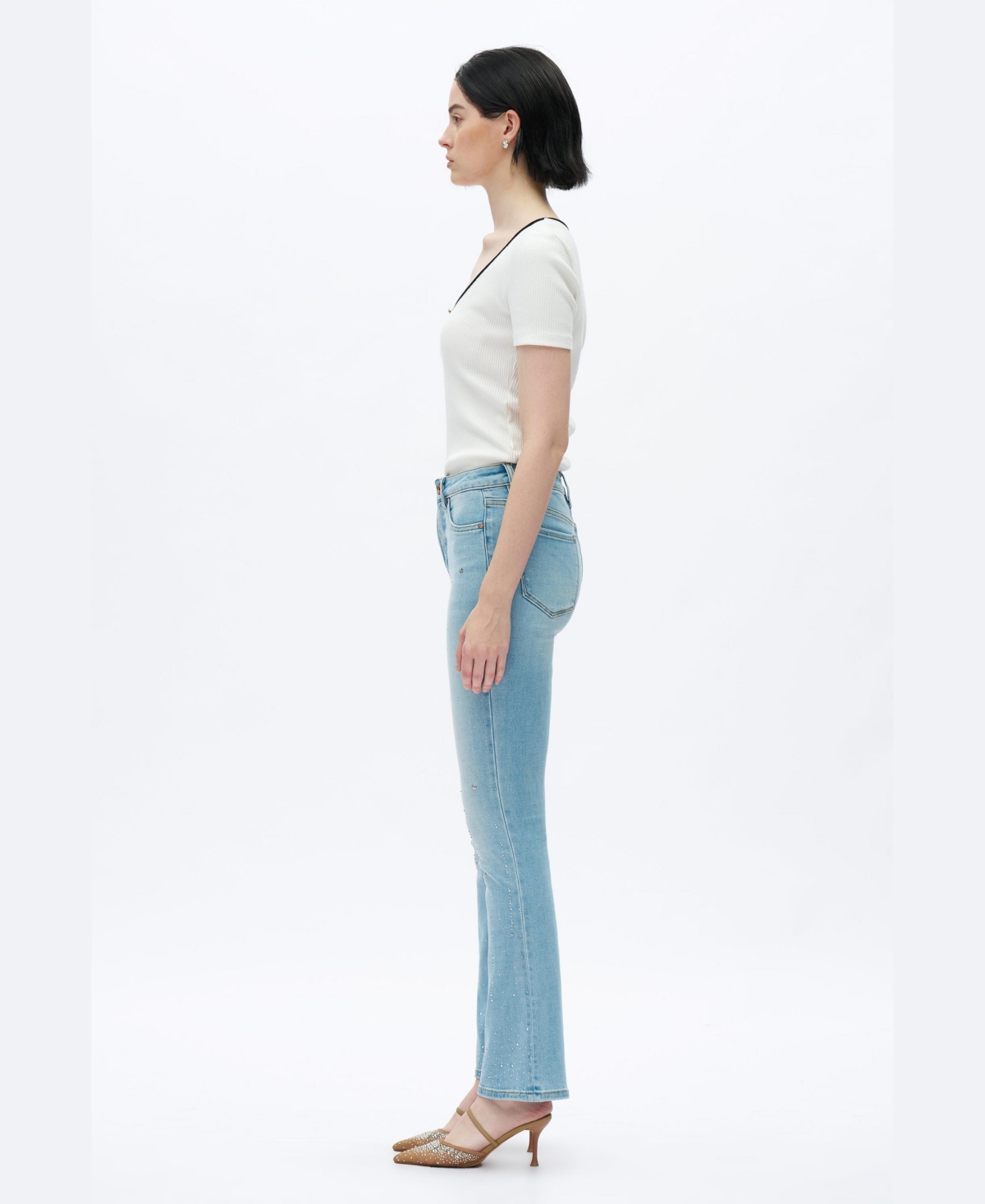 Bayeas Women's High-Rise Rhinestone-Embellished Flare Jeans