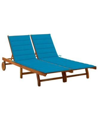 2-Person Solid Wood Acacia Cushioned Patio Sun Lounger