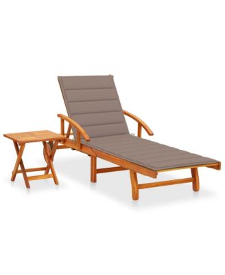 Sunlounger with Table Taupe Solid Acacia wood Extra Long Foldable