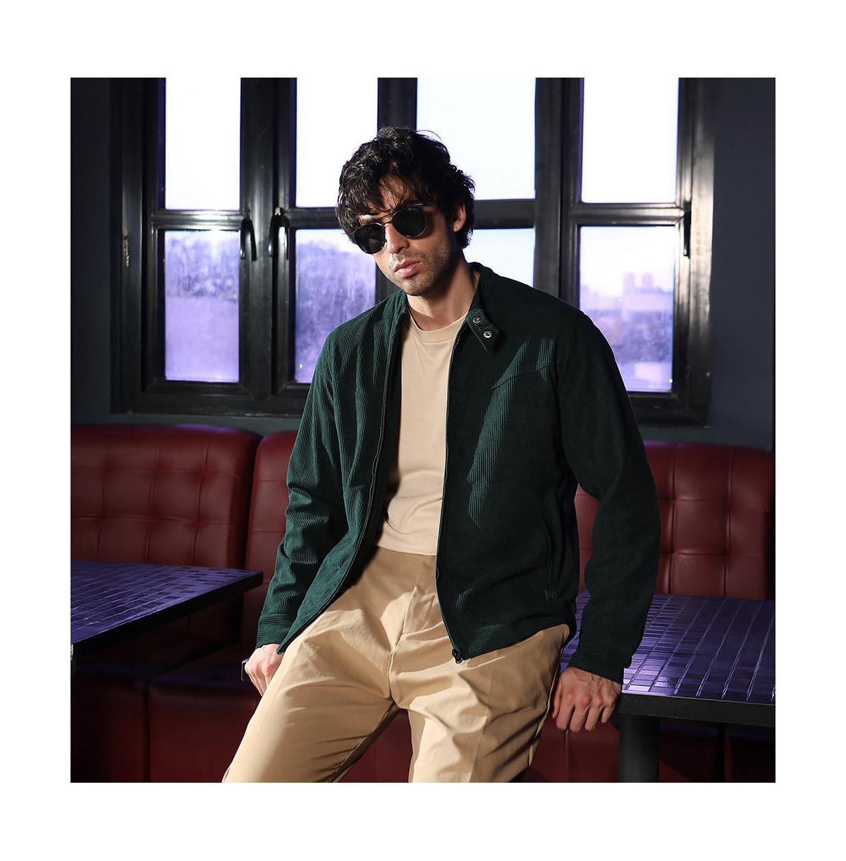 Campus Sutra Men's Emerald Green Corduroy Rider Jacket