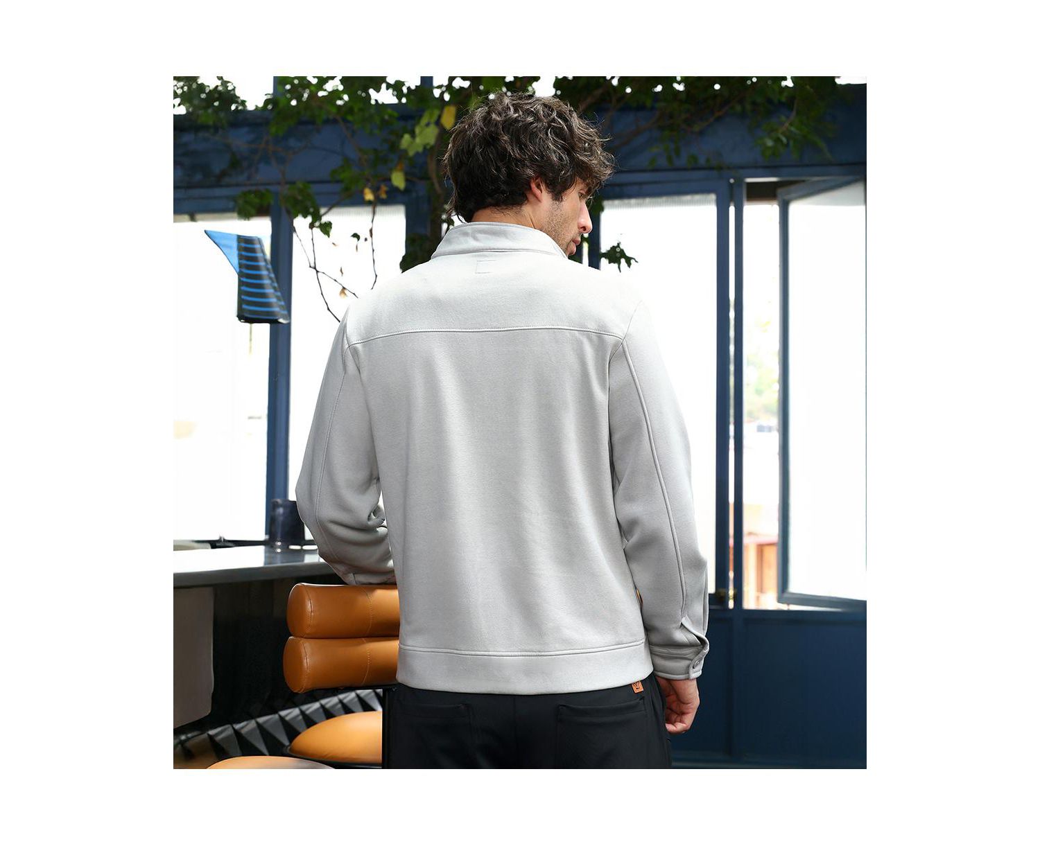 Men's Cloud Grey Panel-Stitch Knit Jacket