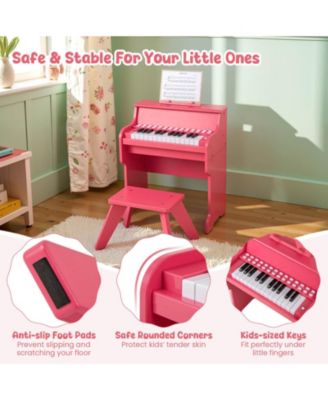 25 Keys Digital Piano with Music Stand Stool Lighted Keys Teaching Mode for 3+ Kids