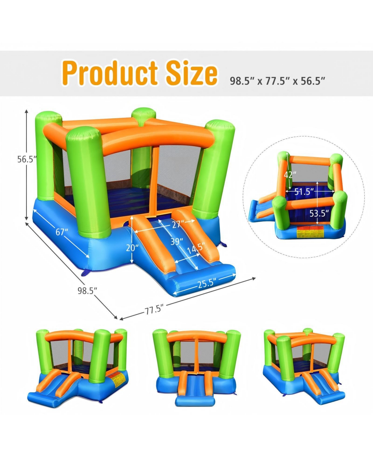 Hongge Kids Inflatable Bounce House for Indoor and Outdoor Play without Blower