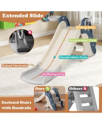 Foldable Freestanding Baby Slide and Climber with Basketball Hoop