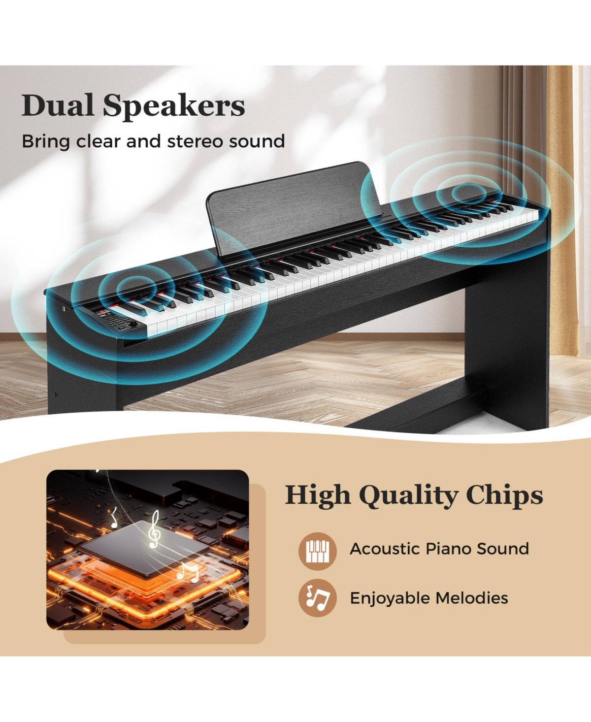 Hongge 88-Key Hammer Action Weighted Digital Piano with Furniture Stand