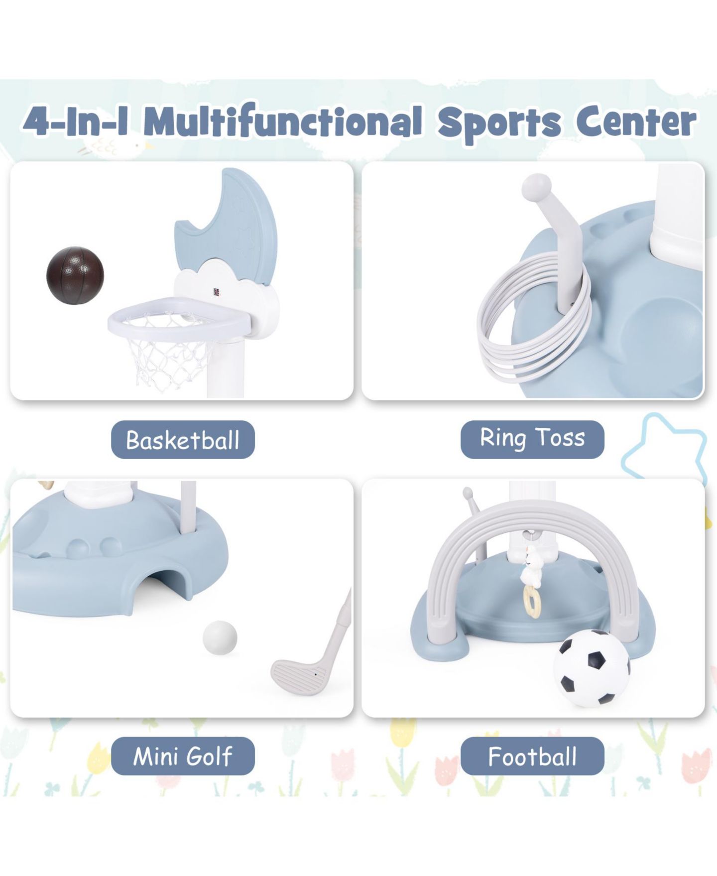 Детская игрушка HONGGE 4-in-1 Sports Activity Center with Adjustable Height, 2–4 года, цвет: Синий — фото 6
