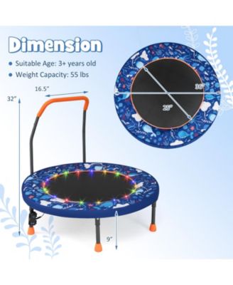Kids LED Light Trampoline with Foam Handrail Foldable Frame and Safety Cover