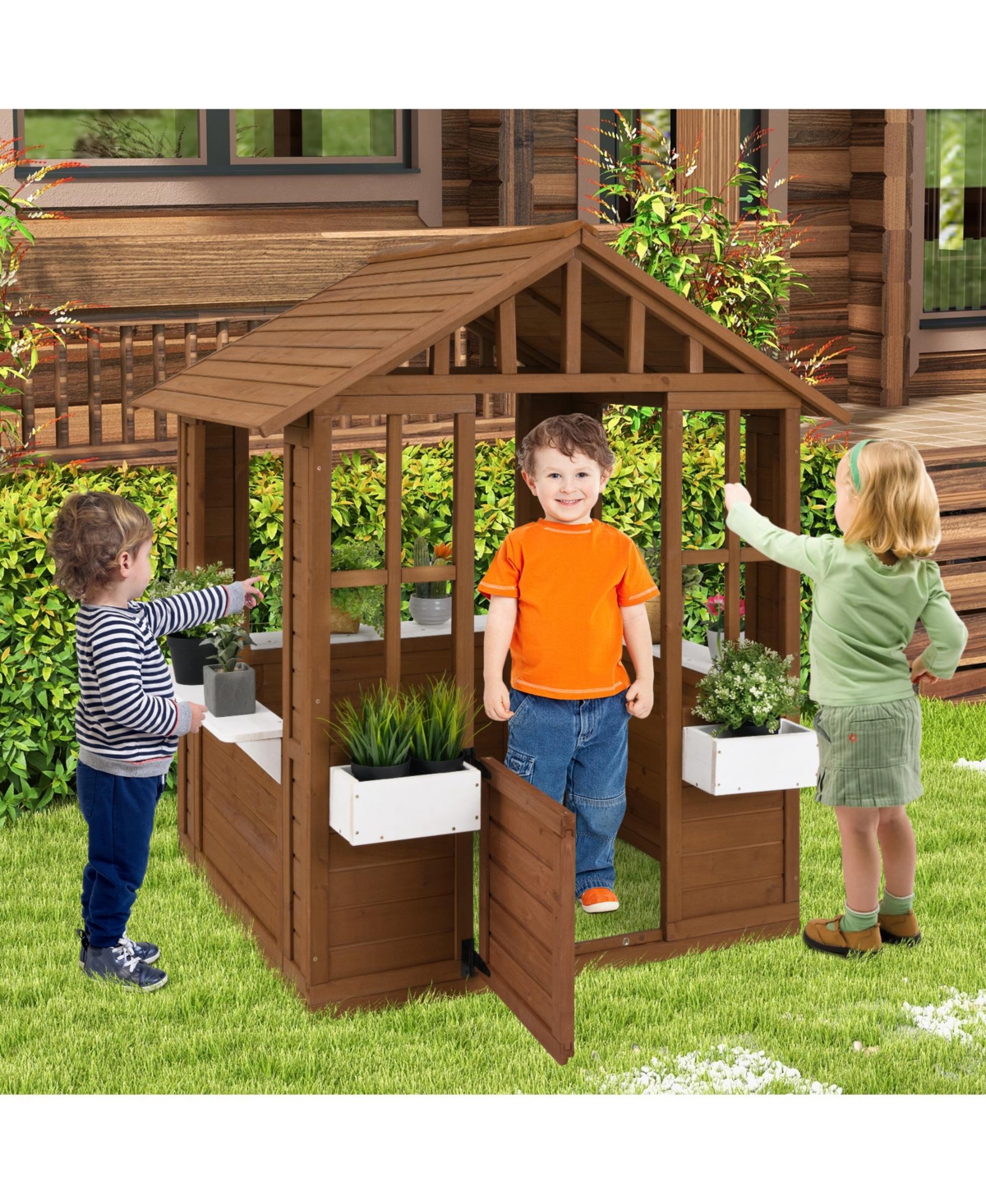 Skonyon Outdoor Playhouse with Serving Stations and Door for 2+ Years Old