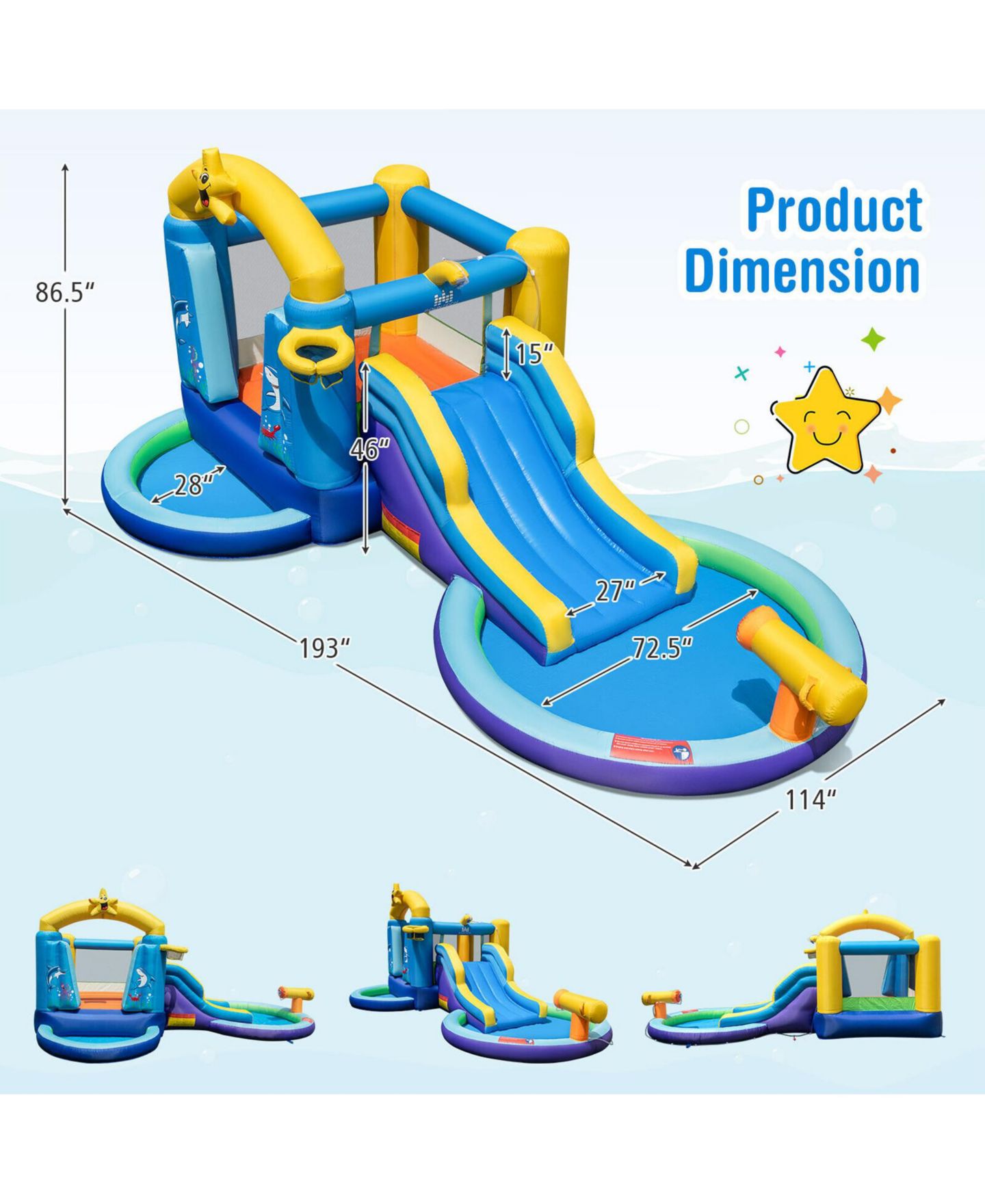 Детская игрушка SUGIFT Inflatable Ocean-Themed Bounce House with 680W Blower and 2 Pools., цвет: Синий — фото 3