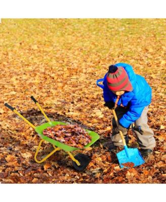 Outdoor Garden Backyard Play Toy Kids Metal Wheelbarrow-Light Green