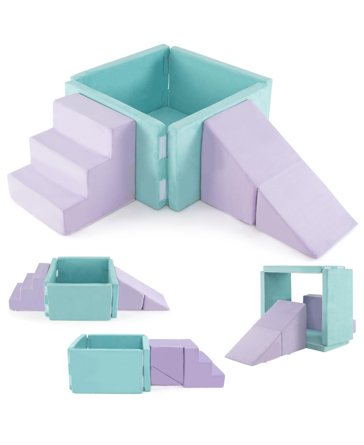 Skonyon 3-in-1 Suede Fabric Soft Play Set Foam Climbing Blocks for Toddlers-Purple